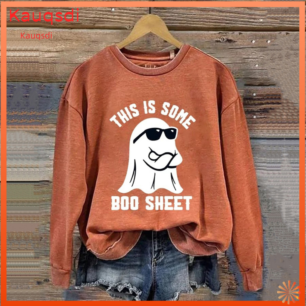 Fall Wear Sweatshirt Women Pullover Spring Women’s Loose Halloween Digital Cartoon Print Round Neck Long Sleeve Sport
