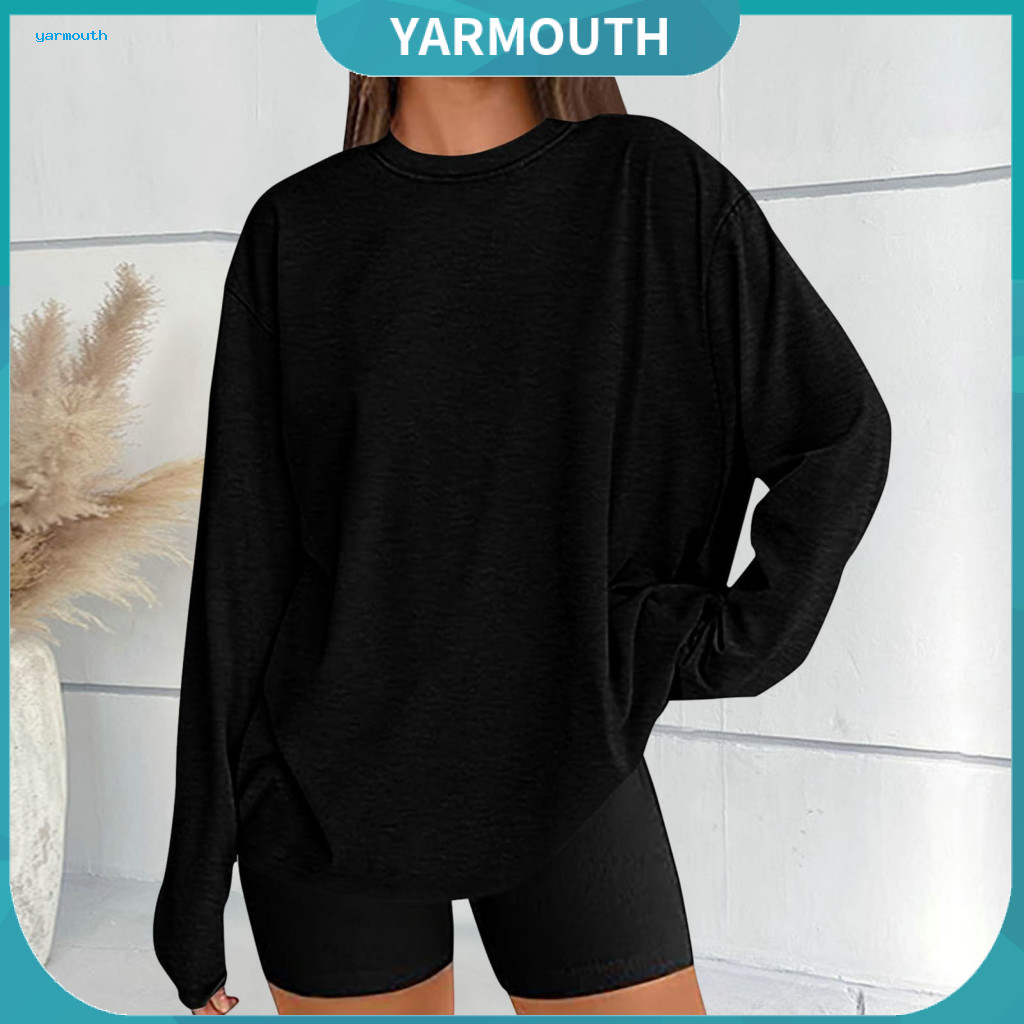 Soft Stretchy Women Blouse Skin-friendly Shirt Women’s Long Sleeve Pullover Top Round Neck Loose Fit Jumper Solid Colo