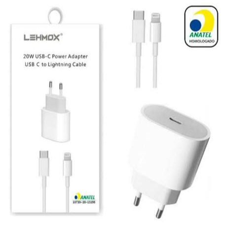 Carregador Com Cabo Lehmox Compatível iPhone 11 12 13 Pro Max Turbo Fast Usb C 20w Pd Original