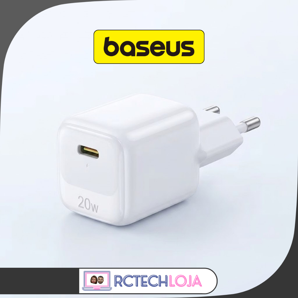 Carregador Baseus 20W USB C Turbo Compacto iPhone 15 16 14 13 12 Samsung iPad PD3.0 Fast Charge