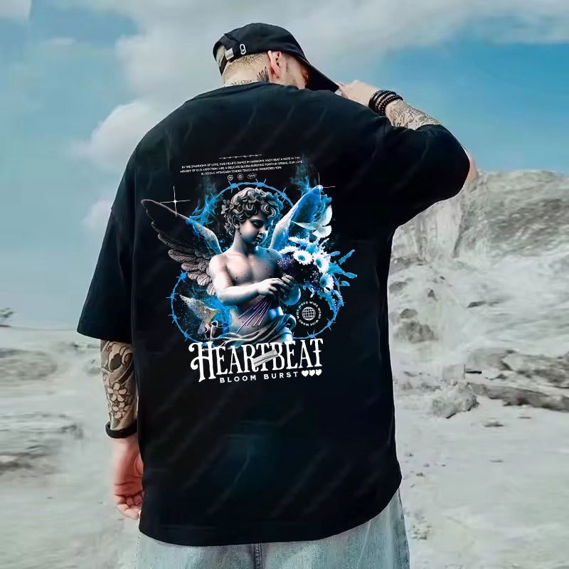 Camiseta Unissex Heartbeat Angel Streetwear 100% algodão fio 30.01 camisa blusa Promoção