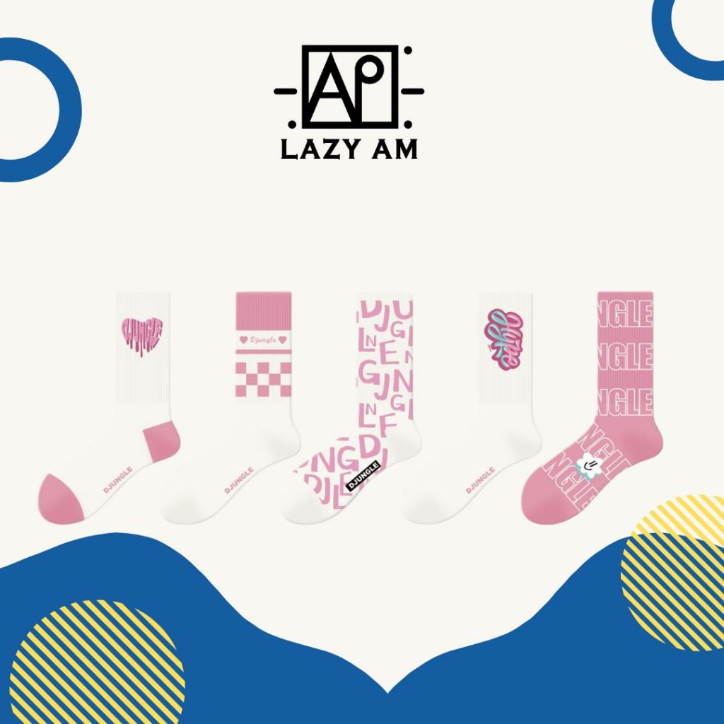 LAZYAM Meia Heartbeat Rosa com Letras Estilo Coreano Streetwear Algodão Cano Médio