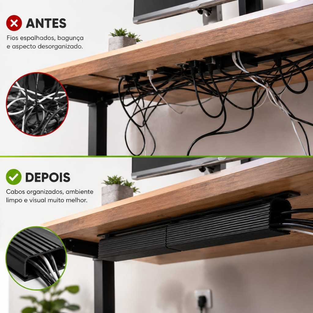 Organizador de Cabos e fios compacto para Baixo da Mesa Reto ou Curvado 90° e 180°
