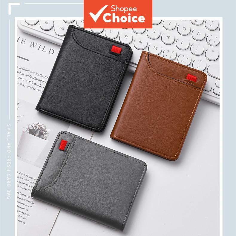 Carteira De Couro Masculina Porta Cartão Vertical Multi Slot Slim ID Mini Compacta Bolsa De Moda