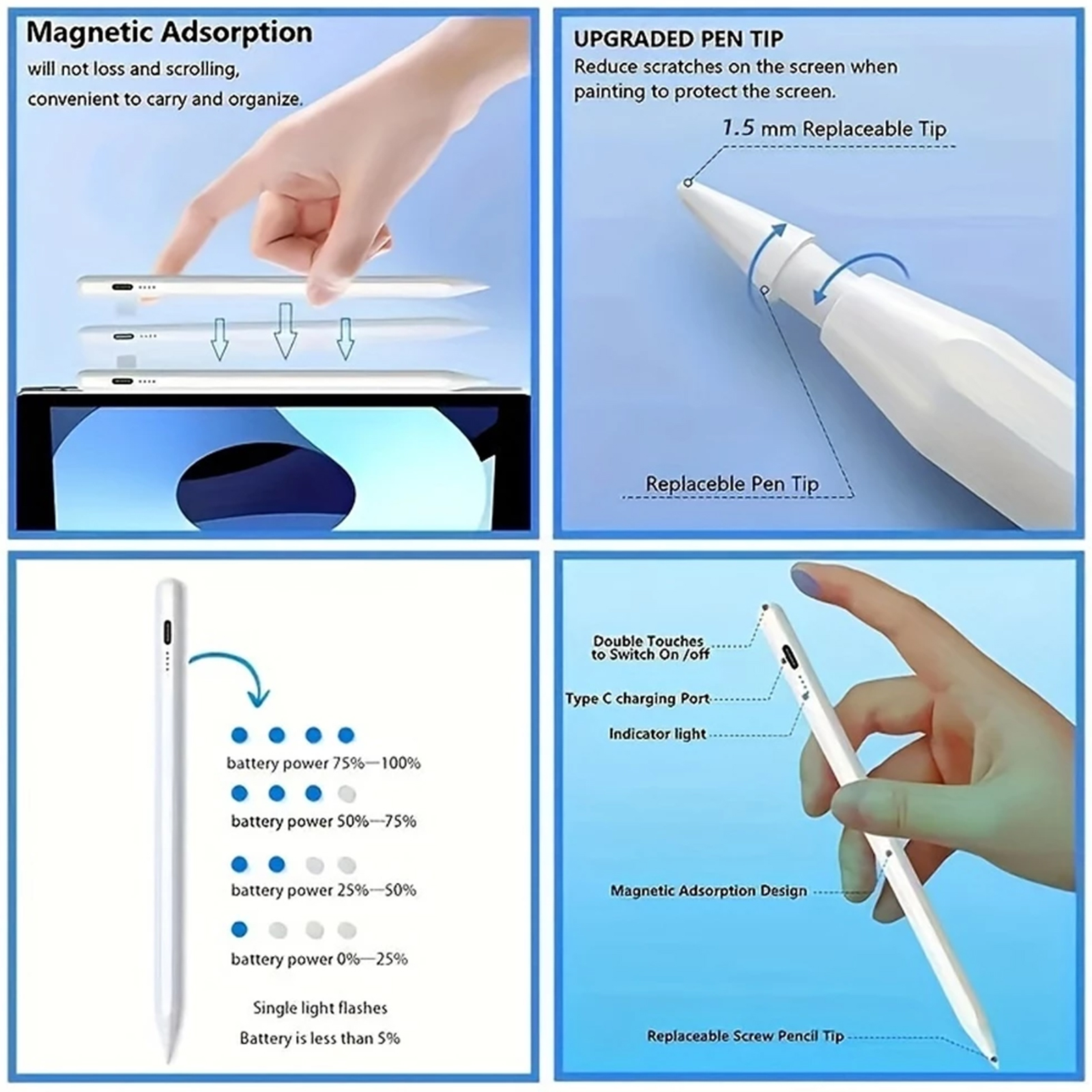 Caneta Stylus Capacitiva De 5 Cores Para Tablet Android/ios - Lápis Universal Para Tela Touch
