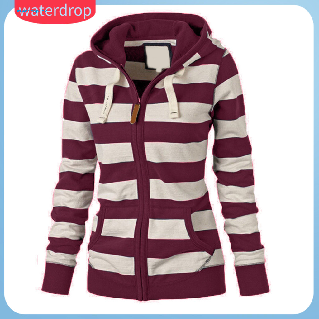 Men’s Fall Winter Hooded Jacket with Contrast Color Stripes Zipper Closure Elastic Drawstring Long Sleeve Casual Coat