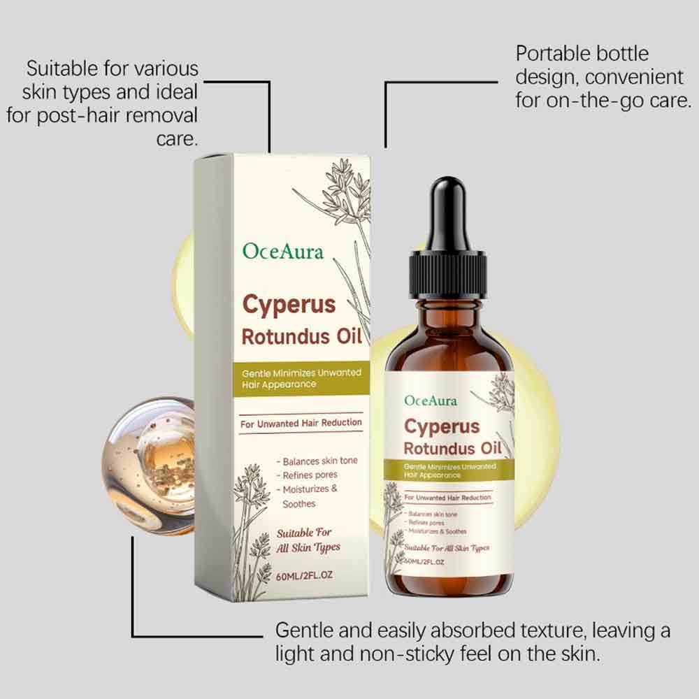 OceAura Cyperus Rotundus Oil 60ml, Natural Unwanted Hair Reduction Serum, Moisturizing & Soothing Body Oil
