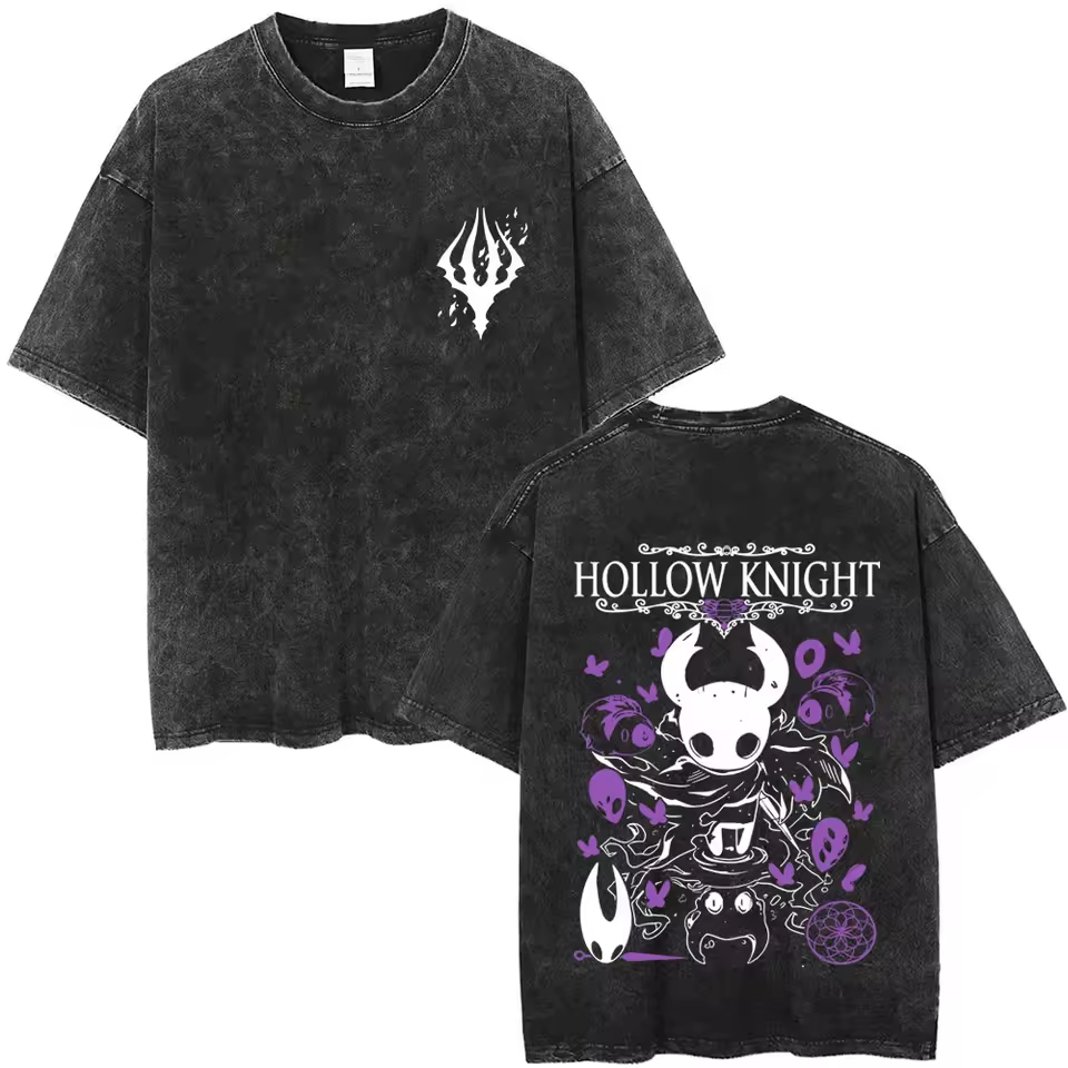 Camiseta Estonada Lavada Vintage Hollow Knight Silksong Hornet Anime Game Graphic Unissex