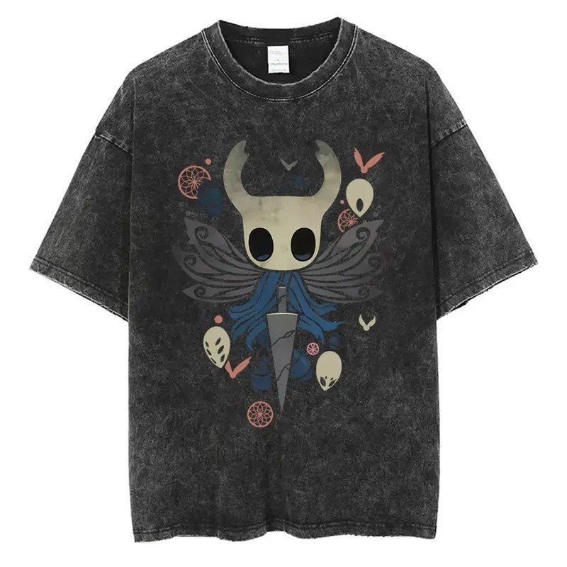 Washed Vintage Game Hollow Knight Graphic T-shirt Men Women Fashion Casual Cotton Short Sleeve T-shirts Unisex Oversized