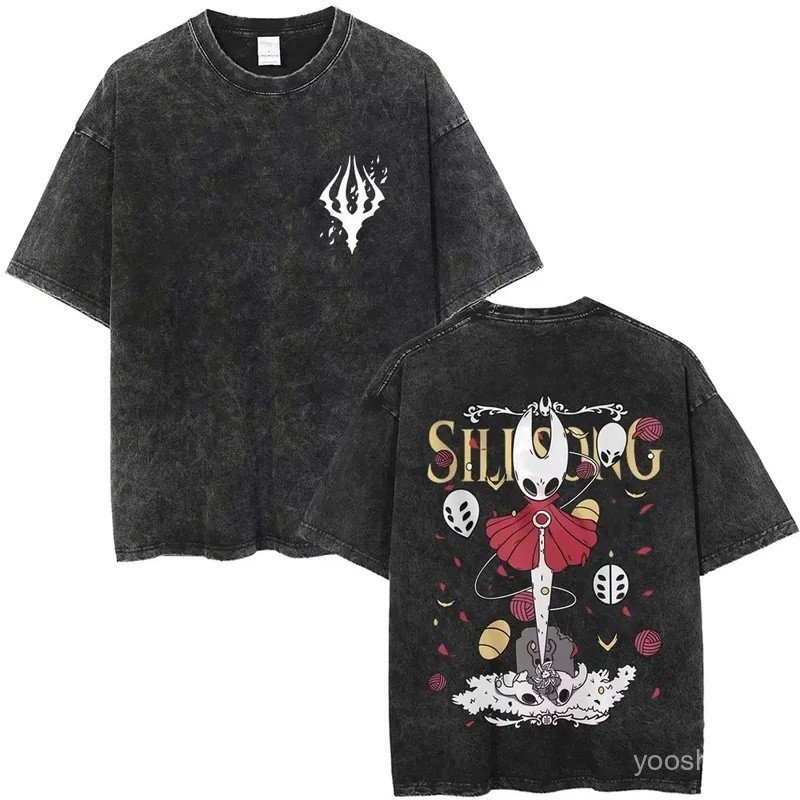 Washed Vintage Game Hollow Knight Ramen Graphic T-shirt Men Women Casual Oversized Cotton T-shirts Male Fashion Cartoon