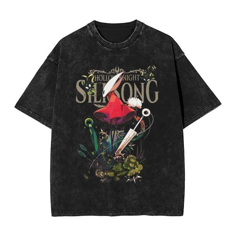 Hollow Knight Silksong Washed T Shirt Streetwear Hip Hop Vintage T-Shirt  Tees Men Women 100% Cotton Oversize Graphic