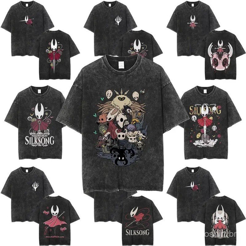 Washed Vintage Game Hollow Knight Graphic T-shirt Men Fashion Casual Oversized Short Sleeve T-shirts Unisex 100% Cotton
