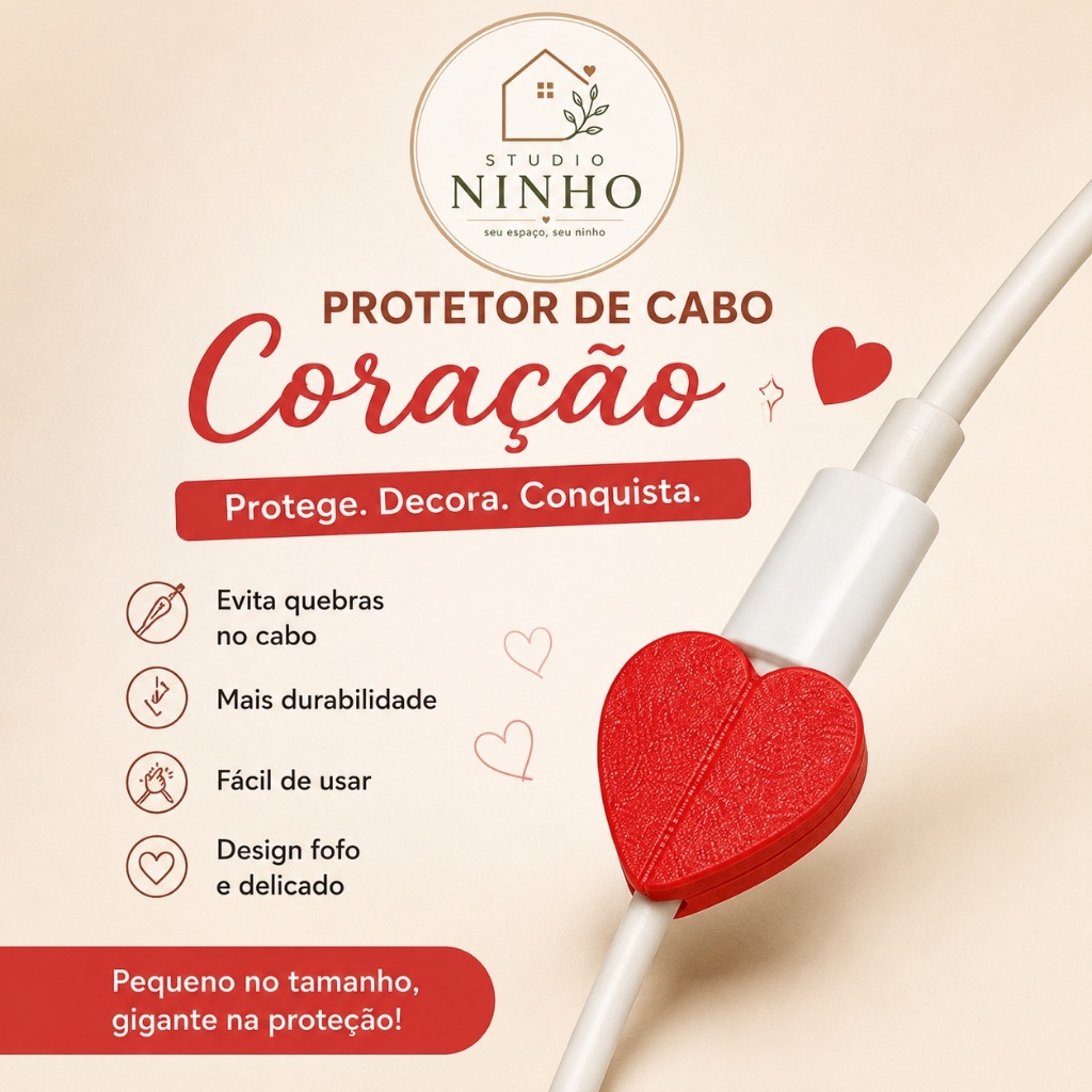 Protetor de Cabo Coração para iPhone e Android | Anti Quebra | Proteção para Carregador | Unidade ou Kit