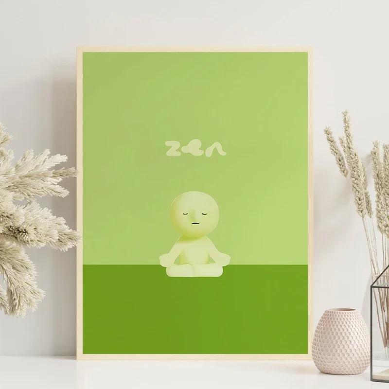 Quadro decorativo Zen cute personagem verde relax (1 peça)