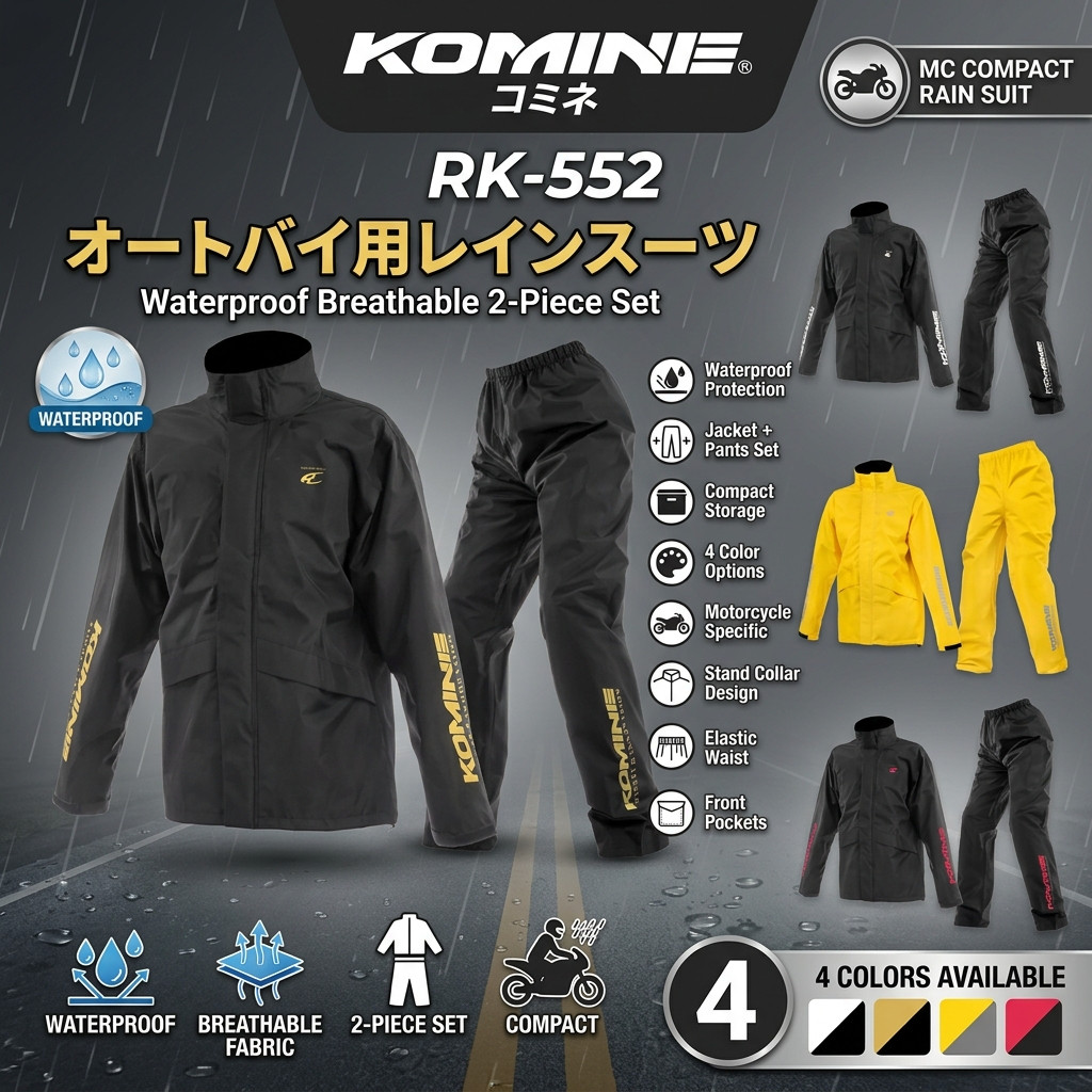 KOMINE RK-552 Motorcycle Rainwear 2-Piece Waterproof Breathable Riding Suit Multi Sizes