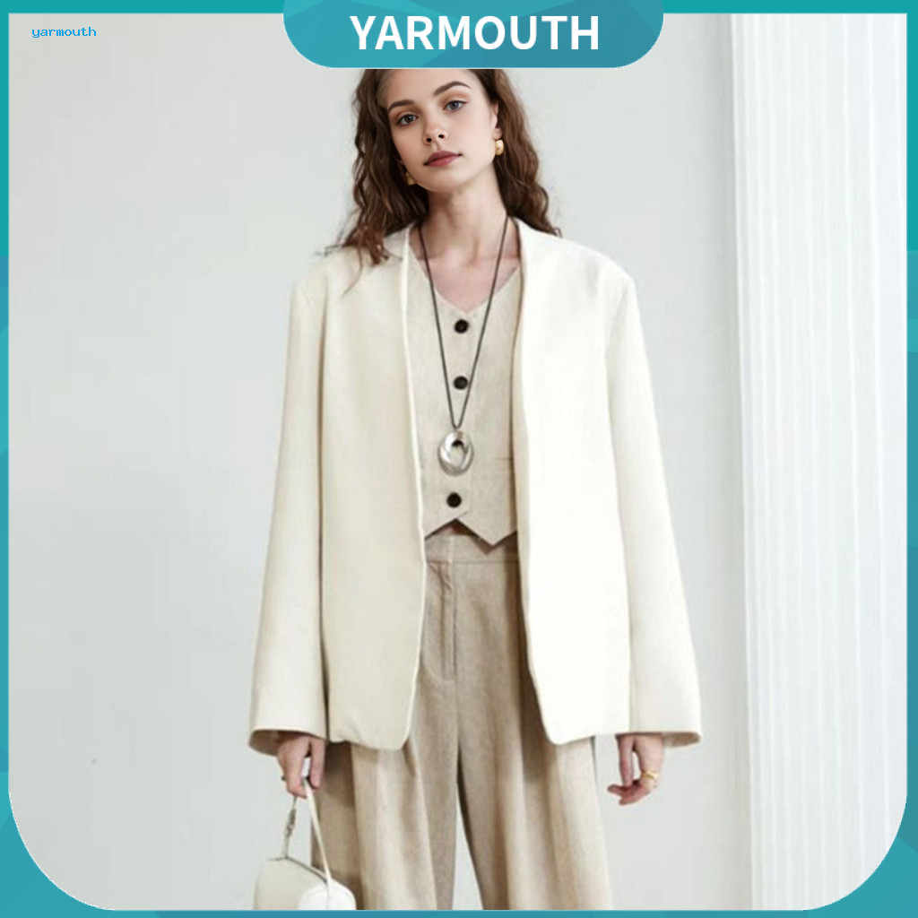 Comfortable Women Suit Coat Jacket Women’s Collarless Blazer Long Sleeve Open Front Solid Color Loose Fit Business Car