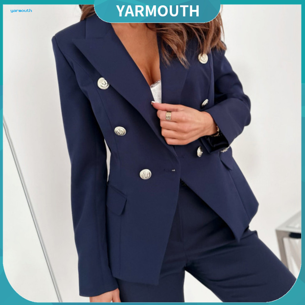 Double-breasted Suit Coat Women Women’s Jacket Long Sleeve Blazer Solid Color Business Urban Style Outerwear for Wear