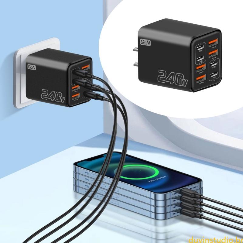 Os Hubs Dos Carregadores Multiportas DUV Fast 240W Suportam Dispositivos PD E USB A Para Viagens Casa