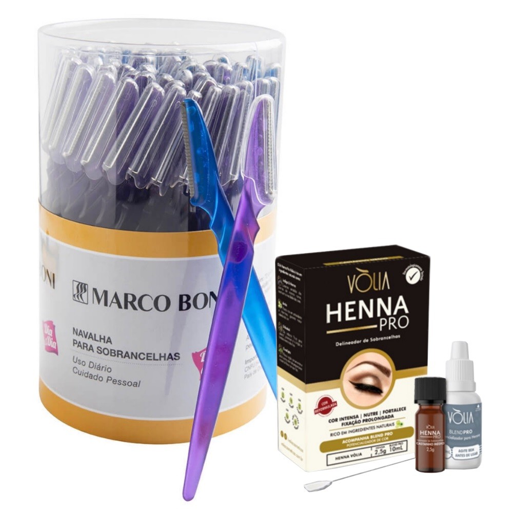 KIT 20UN NAVALHA INDIVIDUAL PARA SOBRANCELHAS E HENNA CASTANHO MÉDIO VOLIA