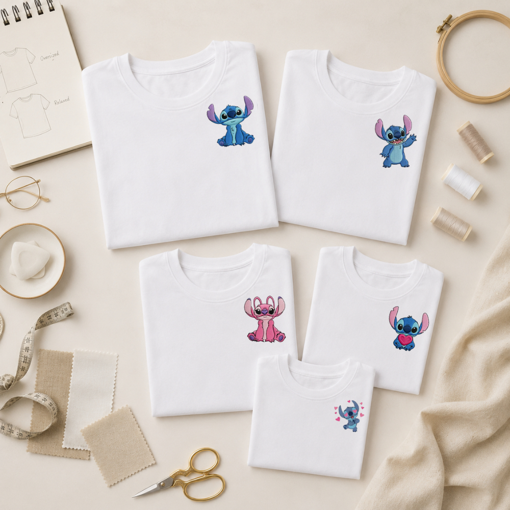 Camiseta Stitch e sua turma Bordada | Venda Individual