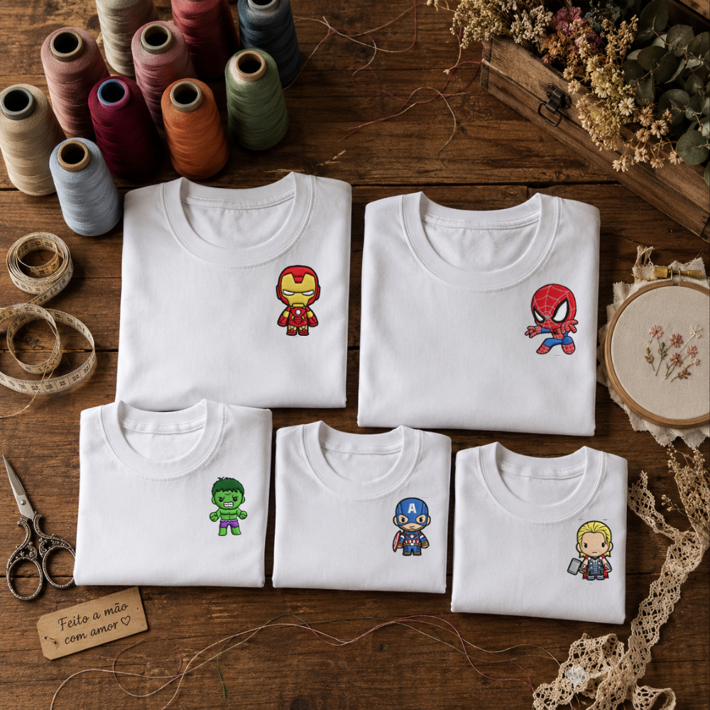 Camiseta Super Heróis Bordada | Venda Individual