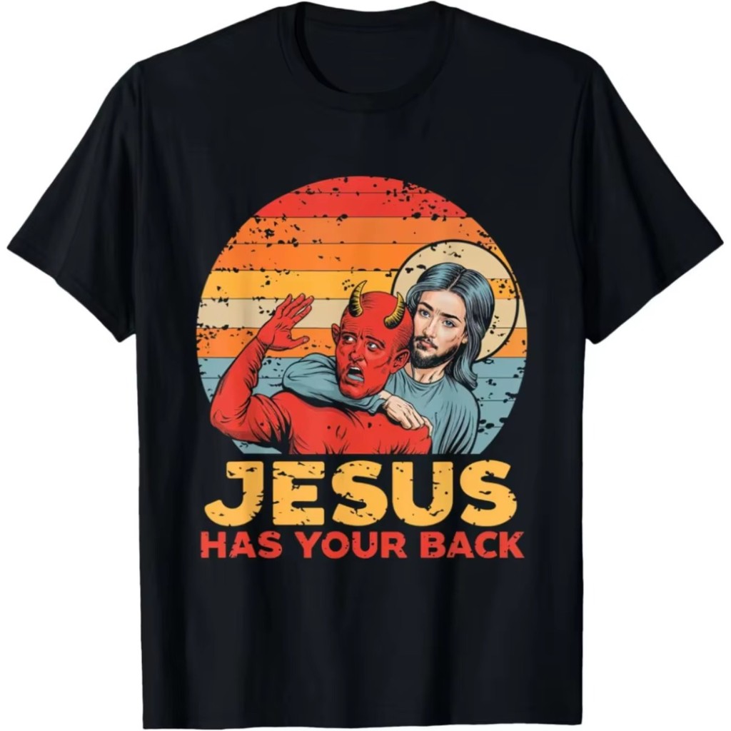 Camiseta Básica 100% Algodão Jesus Has Your Back Camisa Unissex Streetwear Blusa Envio Imediato