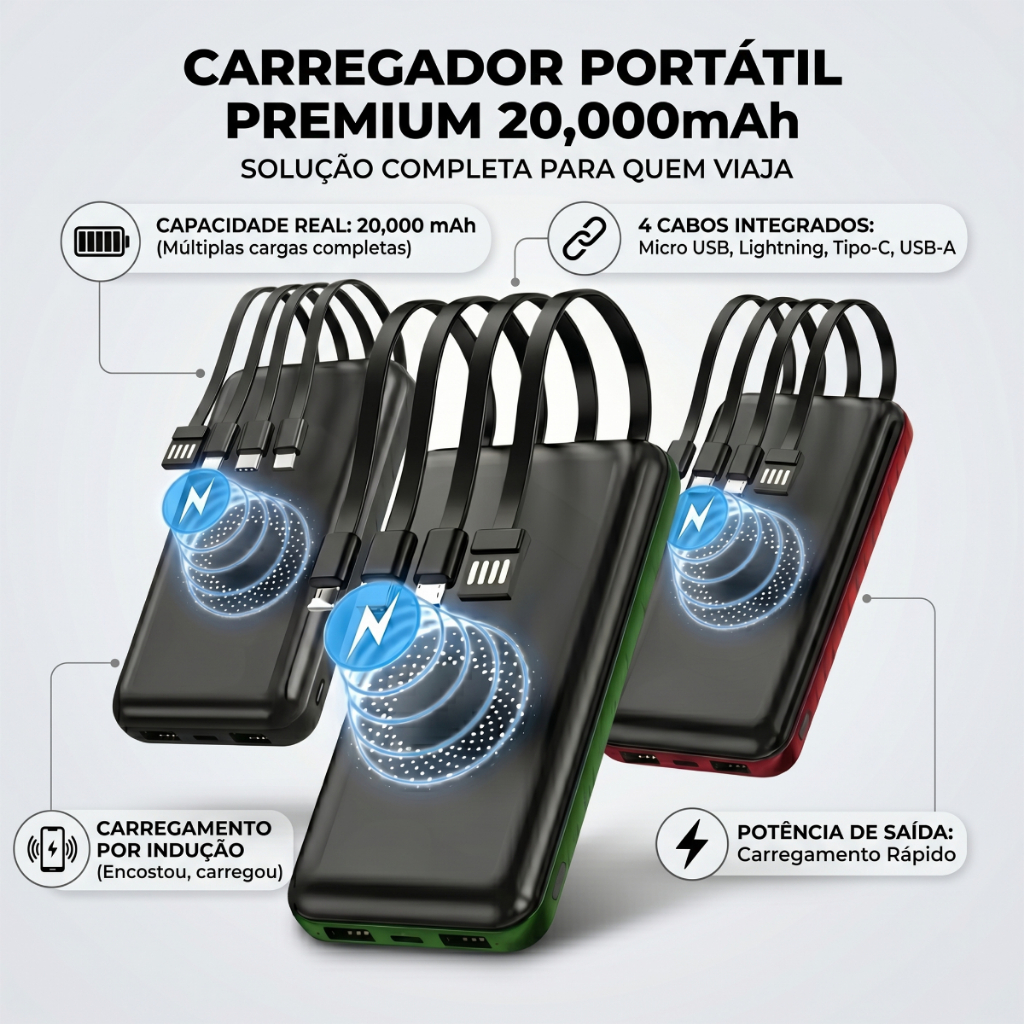 Power Bank Indução 20.000mah Compatível iPhone E Samsung Super Rápido Original Peining