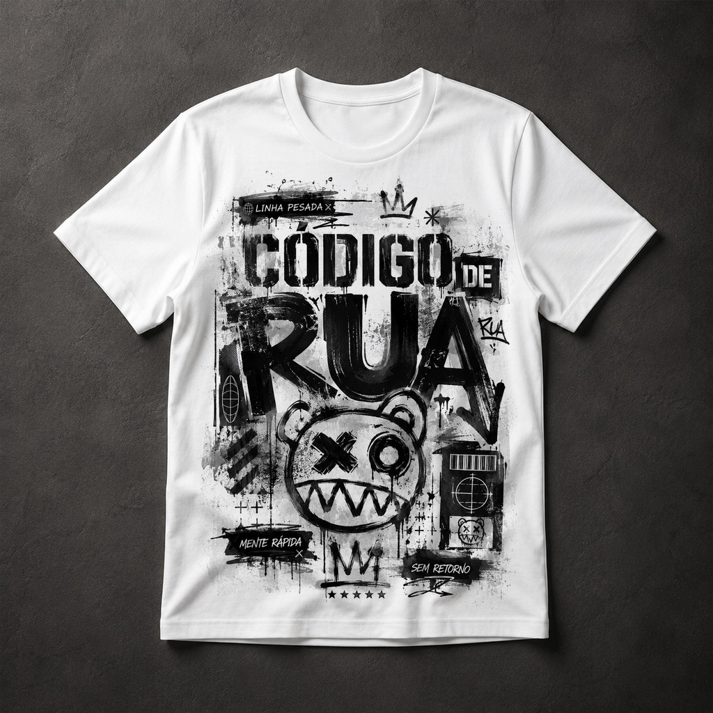Camiseta Código de Rua Linha Pesada Sem Retorno Urso Graffiti Street Urbano Hip Hop