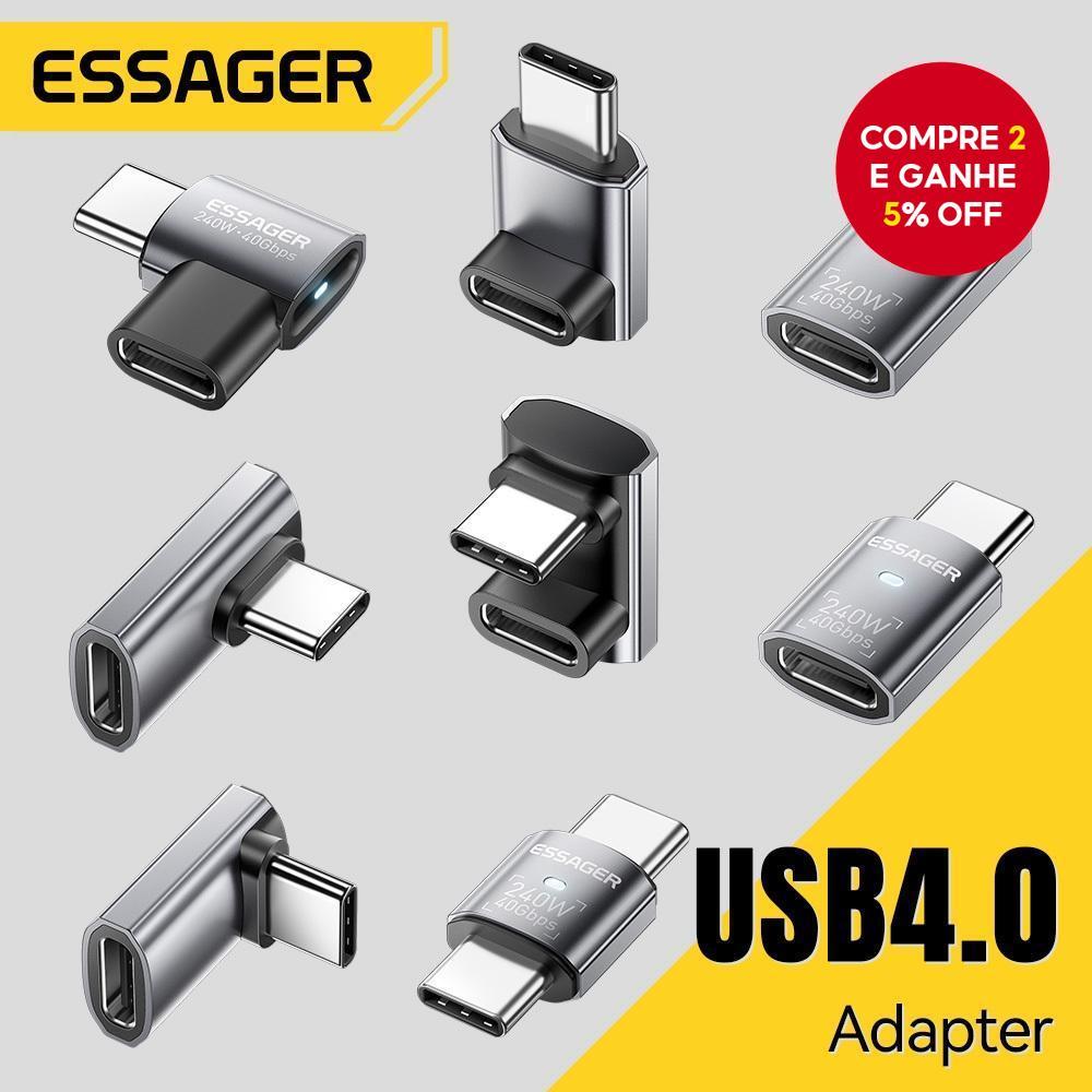 Adaptador OTG Essager USB4.0 40Gbps, Conversor de Carregamento Rápido 240W, Adaptador USB Tipo C em 90 Graus para