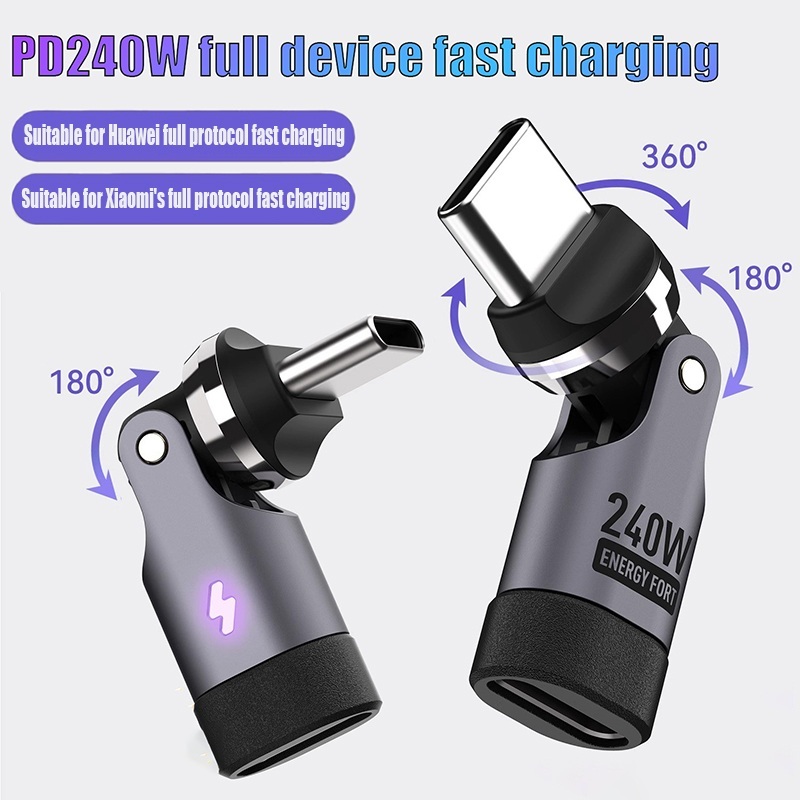 Adaptador Magnético 240w 540 Rotação Tipo-c Conversor De Cabo De Carregamento Rápido
