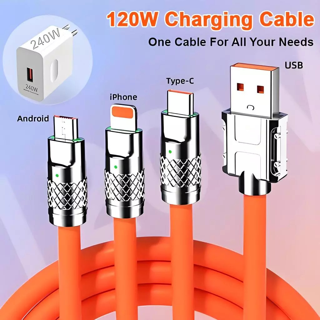 120W De Carregamento Rápido 3 Em 1 Cabo De Dados 1.2M Micro USB Tipo-C iOS Multi-Porta 240W Adaptador De Carregador Flas