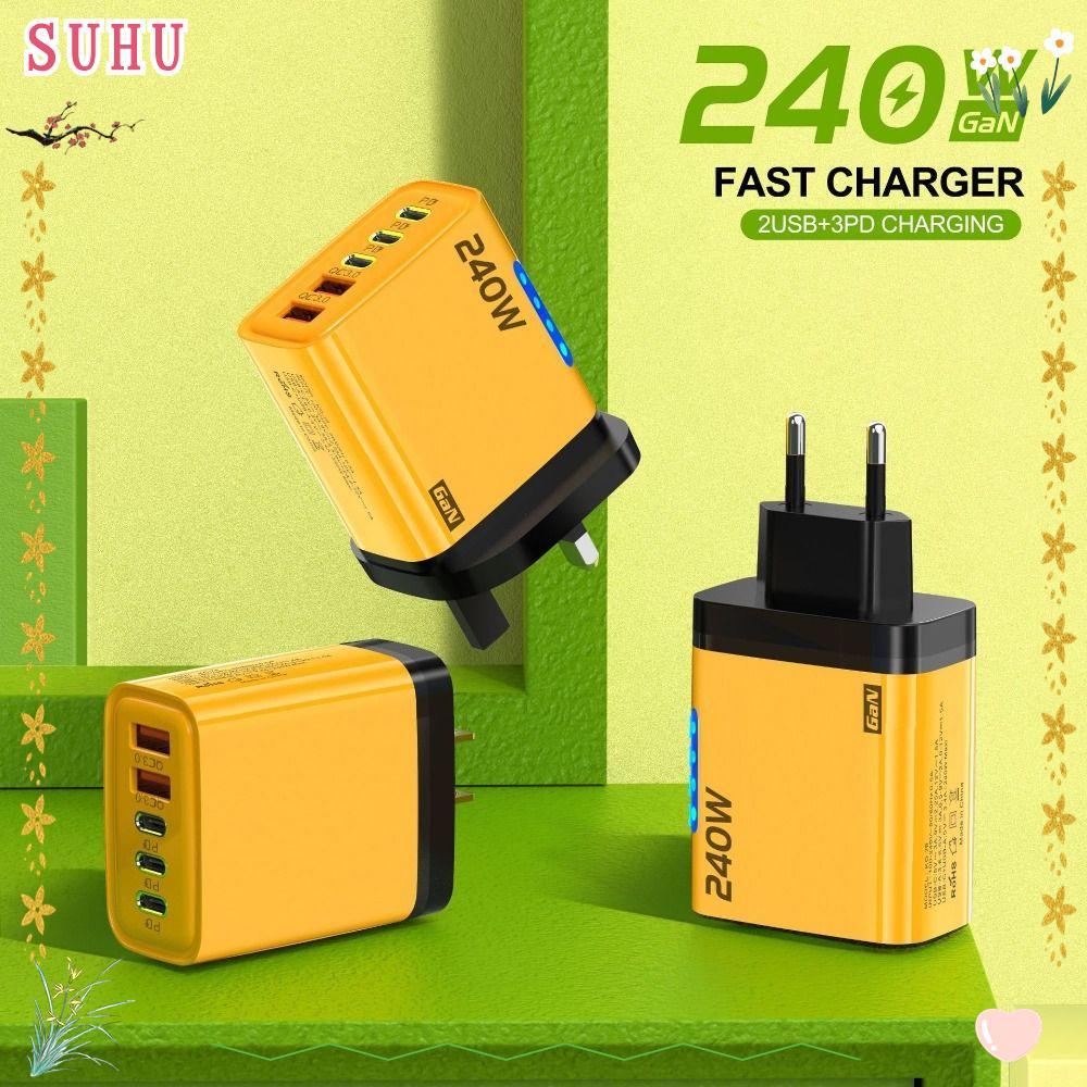 Adaptador De Carregador De Telefone SUHU , Plugue USB A + C 240W Ue/Eua , Com Luz Para /