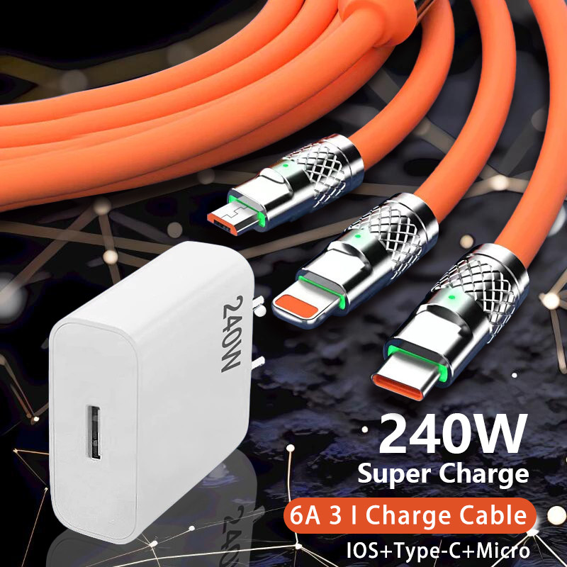 Silicone Portátil 3-Em-1 Super Carregamento Cabo De Dados Multi-Porta 240W Cabos Adaptadores Para Carregadores Rápidos U