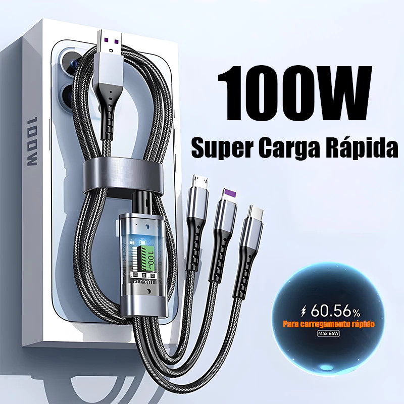 Cabo De Dados 3 Em 1 Adaptador De Carregador De Carregamento Rápido 240W USB Para Android Type C Micro IOS De Material T