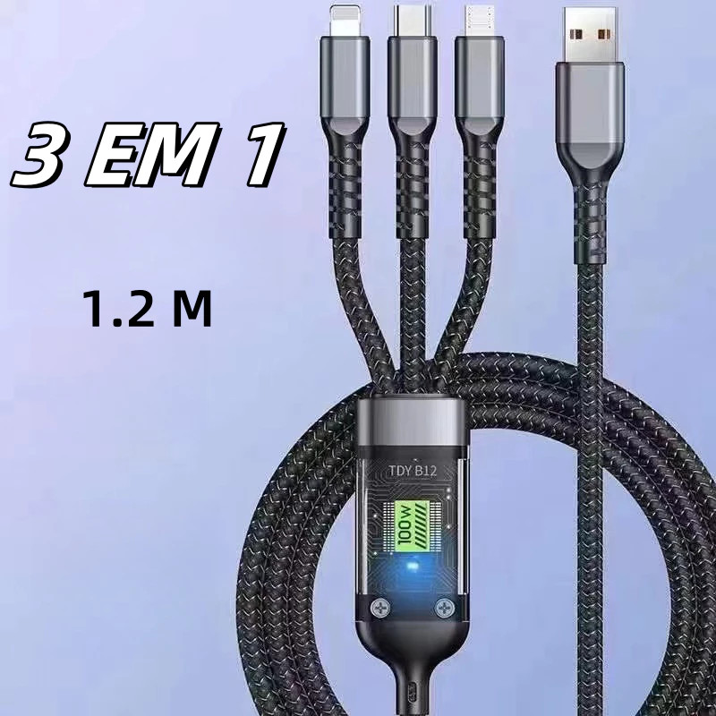 Cabo De Dados 3 Em 1 , Carregamento Rápido , 240W , Adaptador De Carregador USB Para Android Tipo C , Micro IOS , Materi