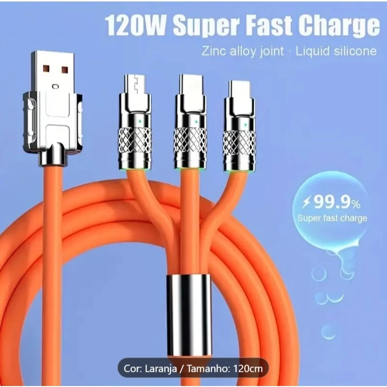 Super Carregamento 3 Em 1 Cabo De Dados Micro USB Tipo-C iOS Multi-Porta 240W Adaptador Cabos Laranja Para Carregador Rá