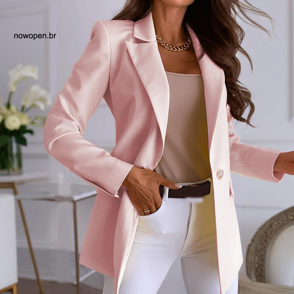 Lightweight Breathable Suit Jacket Women Coat Women’s Business Blazer with Pockets Lapel Collar Long Sleeve Solid Colo