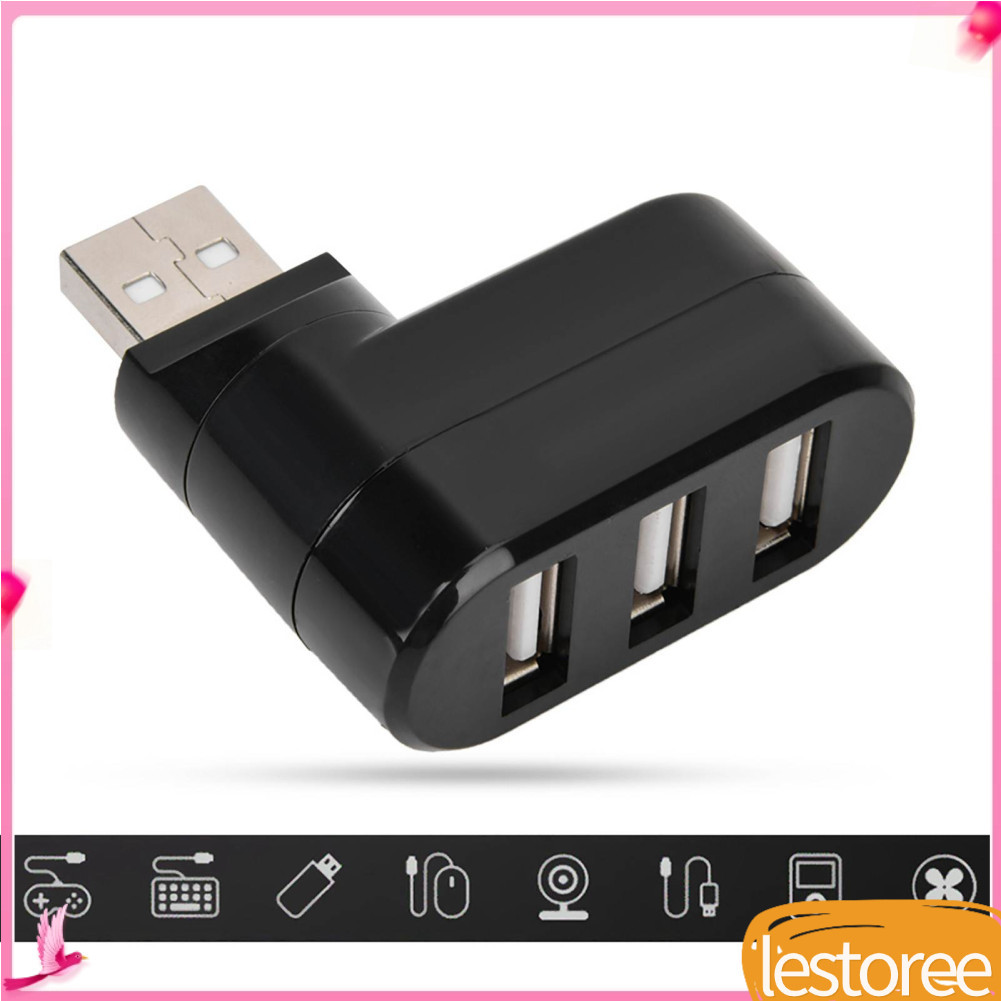 lestoree.br Acouto USB Hubs Portas 2 Rotate Splitter Adaptador Hub para PC Notebook Laptop Preto Porta USB2 (Preto)