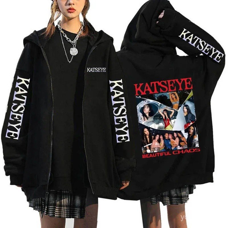 Unisex Hot Gothic Y2k Zipper Sweatshirts Women Graphic Fashion Vintage Streetwear Women's Katseye Print Zip Up Hoodies C