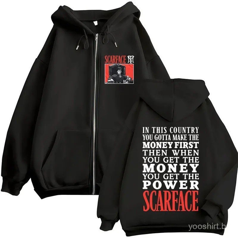 Movie Scarface Tony Montana Al Pacino Graphic Zipper Hoodies Men Women Vintage Zip Up Hooded Sweatshirts Jackets Coat St