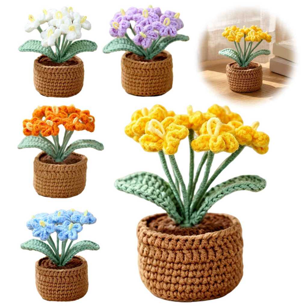 Planta Em Vaso De Flores Cortadas Pantera-, Ornamento De Flor De Fio Artificial , De Mesa De Malha Multicolorida Vibrant