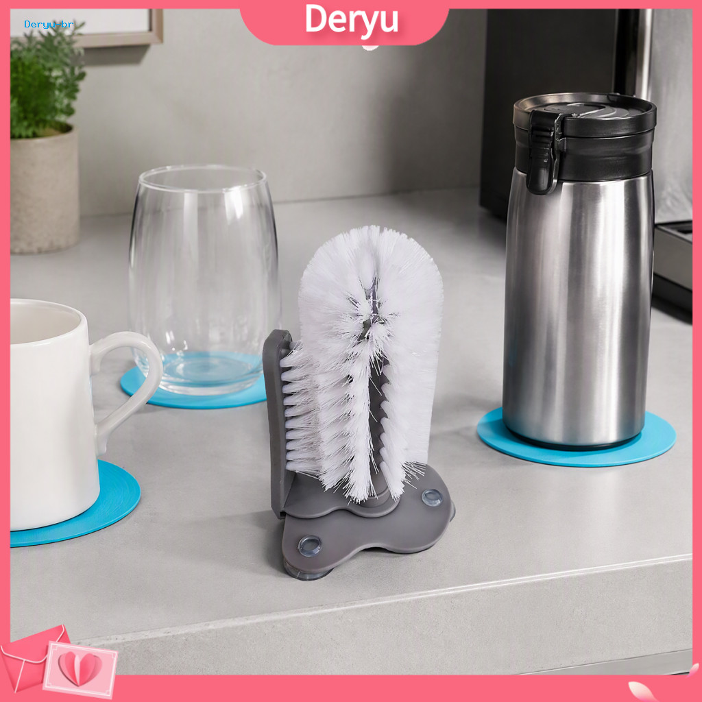 Tea Stain Remover Cup Brush Suction Bottle with Wall-mounted Rotating Scrubber Thick Plastic Bristles for Glasses Mugs T