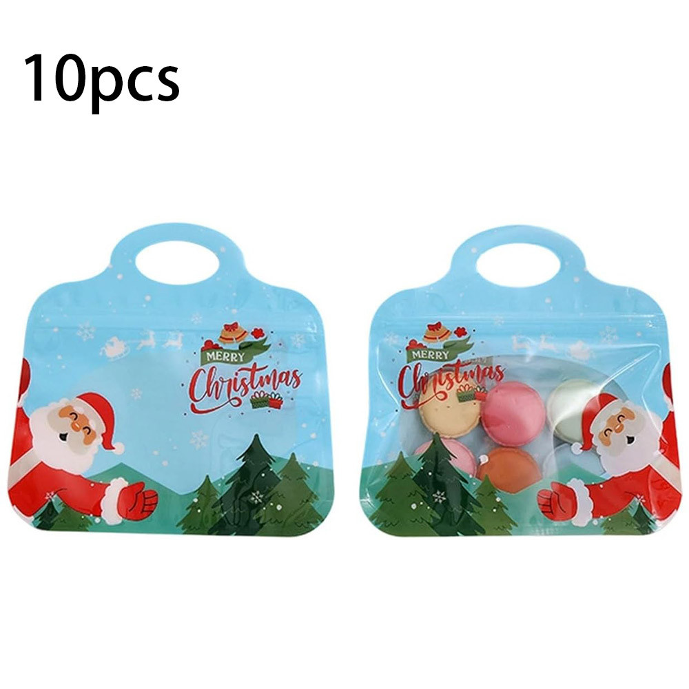 Christmas Handheld Self Sealing Gift Bag, Holiday Print Zipper Bag 10 Pack For Small Gift Packing And Xmas Decor