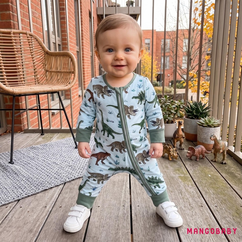 Macacão Mango-Baby Boy Fall Zipper Fun Dinosaur Print De Manga Comprida