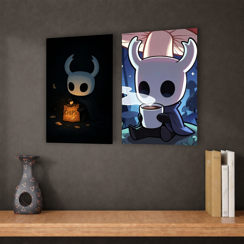 Kit 2 Quadros Decorativos Hollow Knight Cavaleiro Vazio Game Indie Quarto Geek