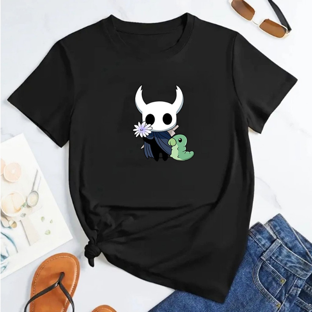 Camisa Camiseta T-Shirt Algodão Confortavel Unissex Casual Hollow Knight Flor Fofo Game Jogo Gotico Fã Silksong delicado