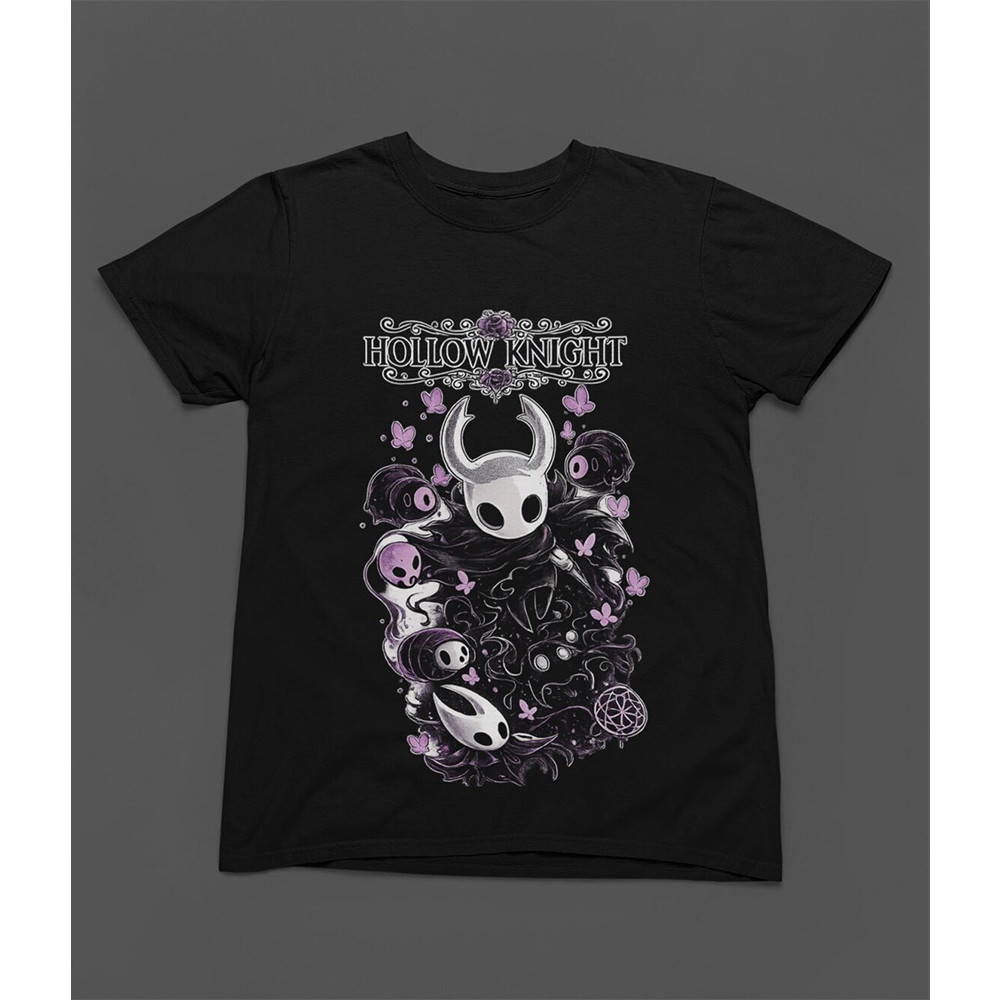 Camiseta Masculina Feminina Hollow Knight Borboletas Roxas Estampa Dark Game Unissex Envio Imediato