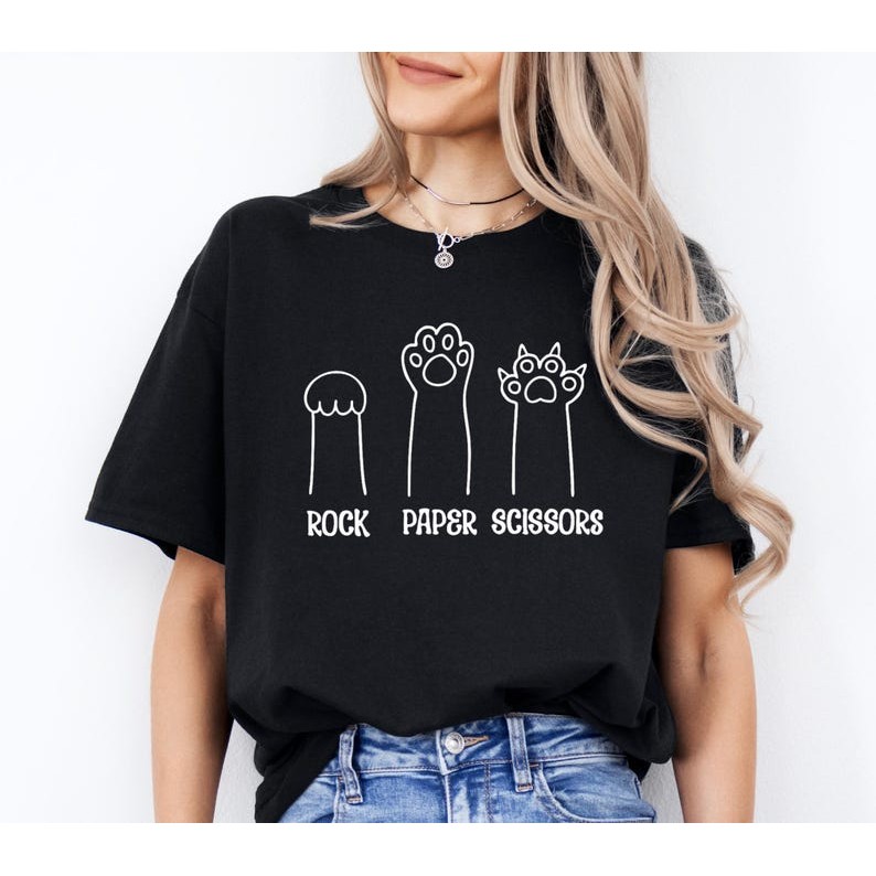 Camiseta Masculina Feminina Streetwear Rock Paper Scissors Sweatshirt, Funny Cat Paw Shirt