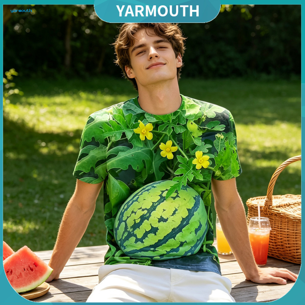 3d Fruit Graphic Tee Digital Print Top Big Belly Watermelon T-shirt Funny Short Sleeve Crew Neck Shirt Novelty Gag Gift