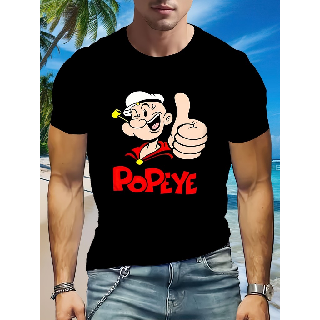 Camiseta Popeye Graphic Crew Neck - Camiseta casual de malha de poliéster com mangas curtas
